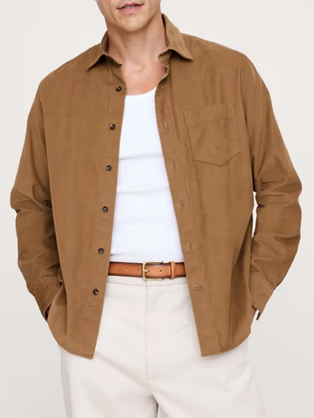Banana Republic Men’s Standard Fit Lightweight Corduroy Shirt Khaki Beige Size L